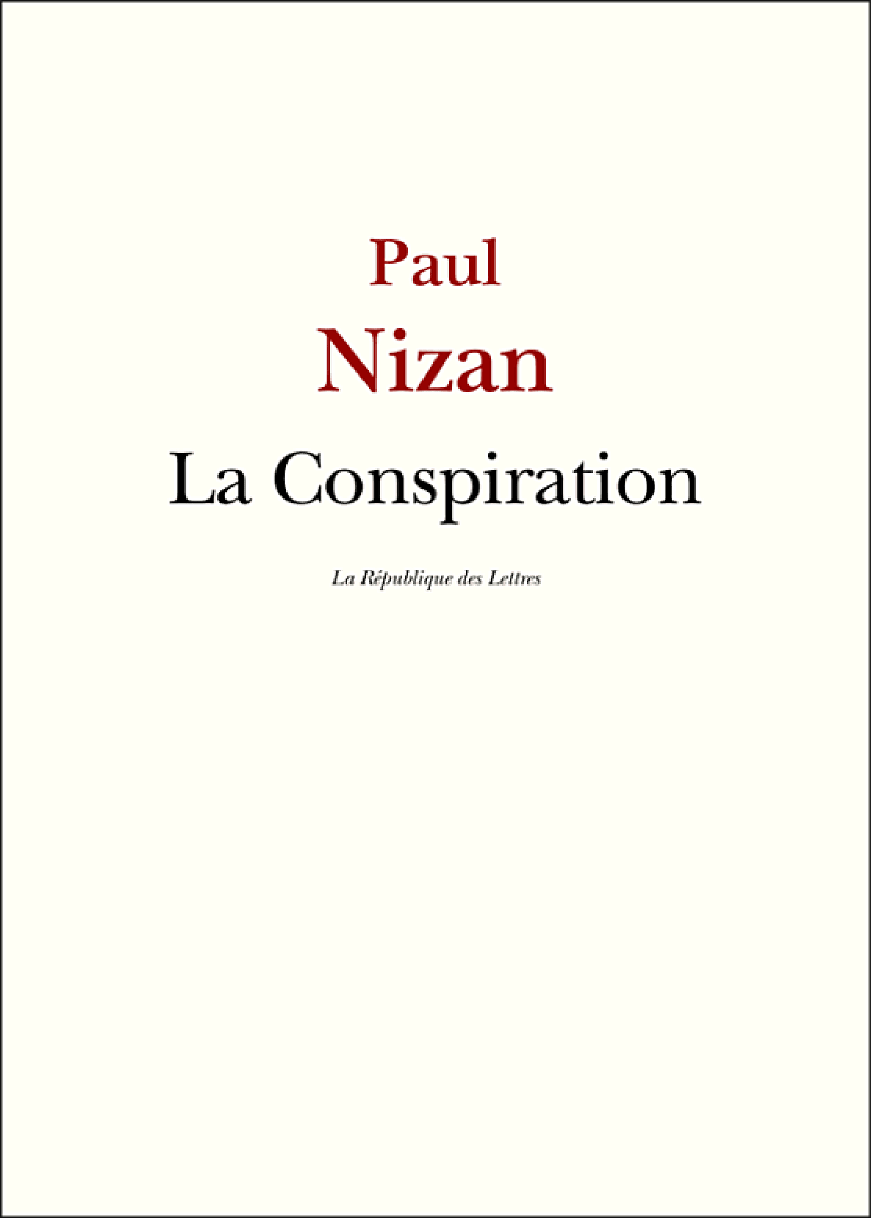 La Conspiration - Cover