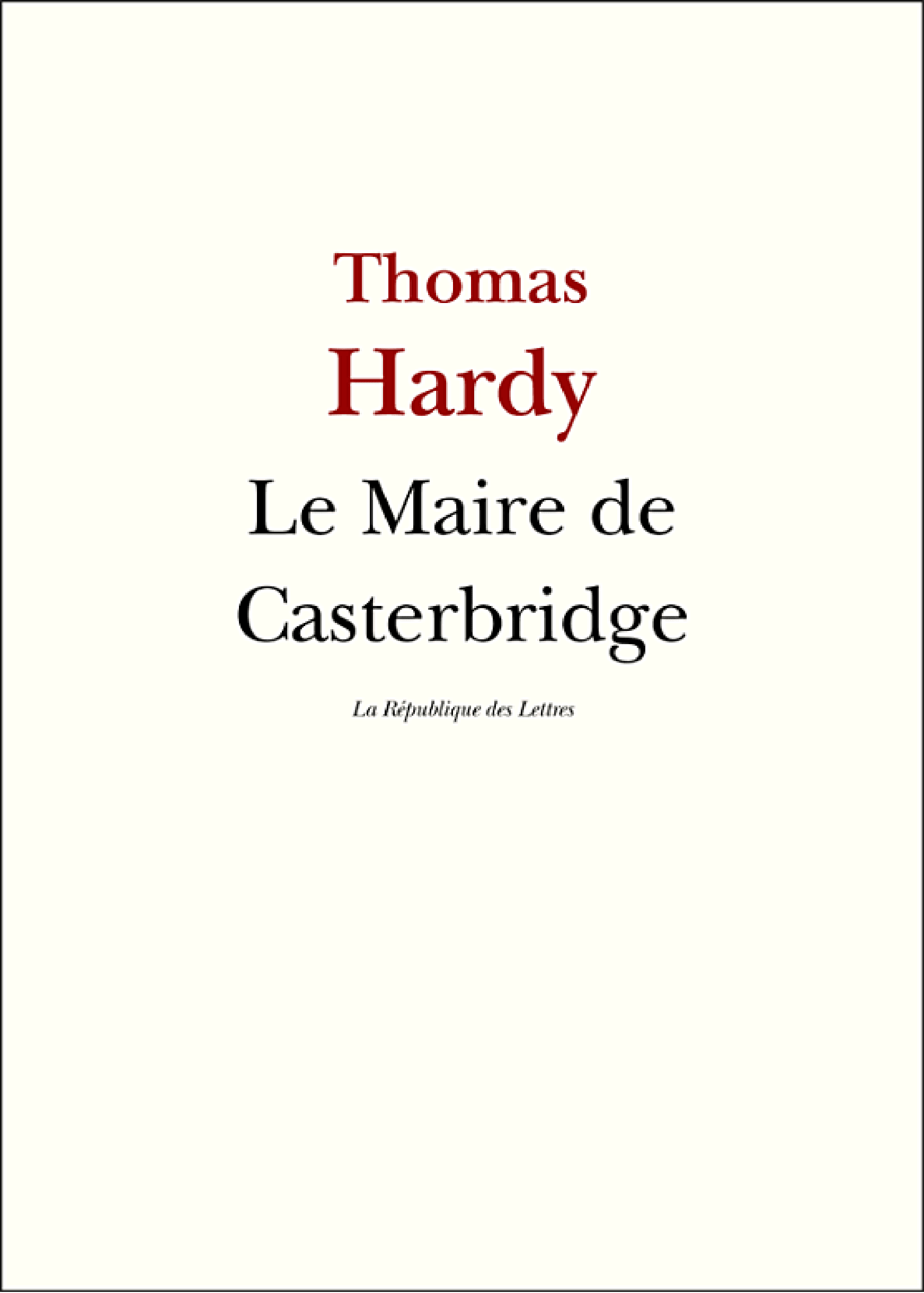 Le Maire de Casterbridge - Cover